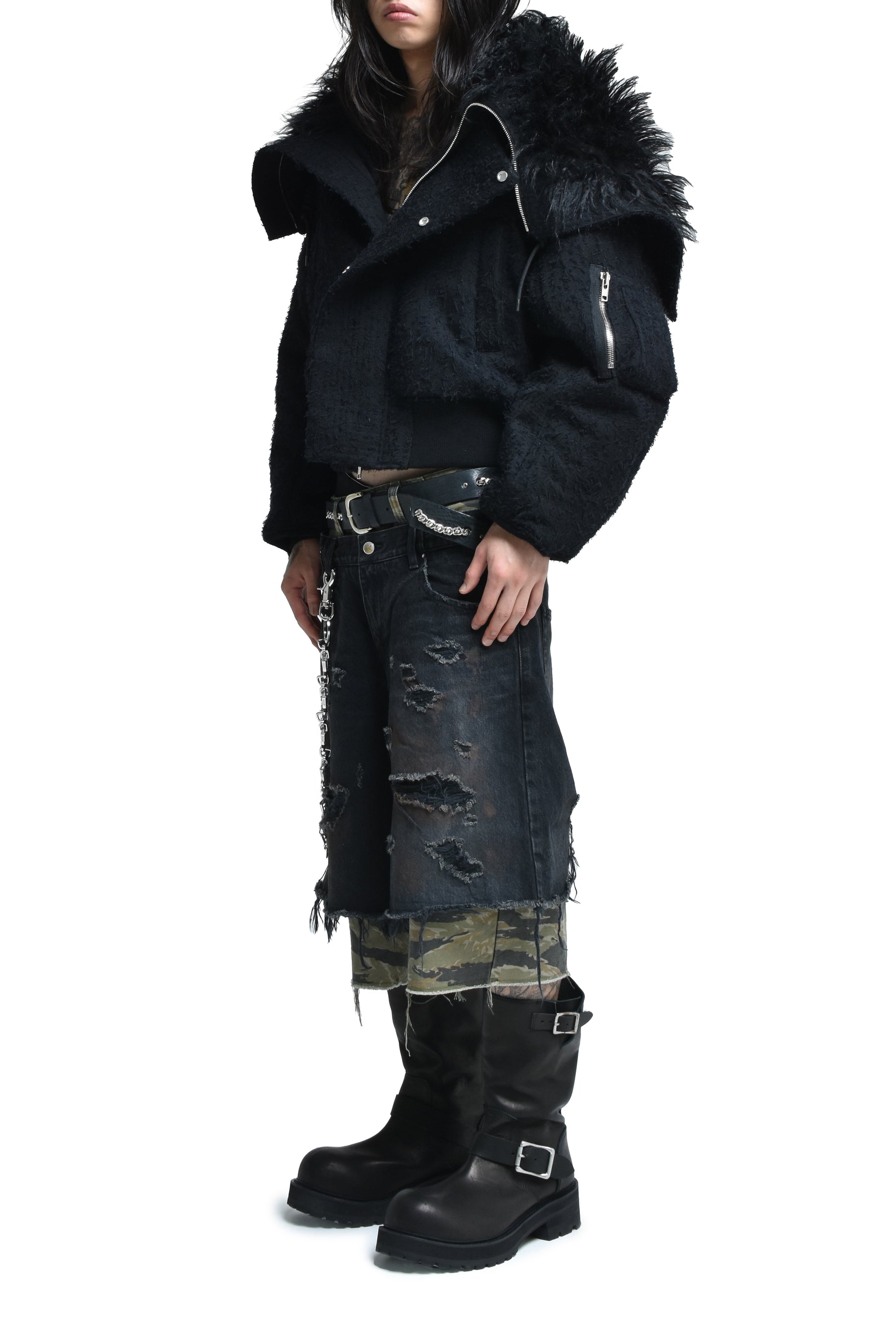 LAYERED BAGGY SHORTS / BLK CAMO 