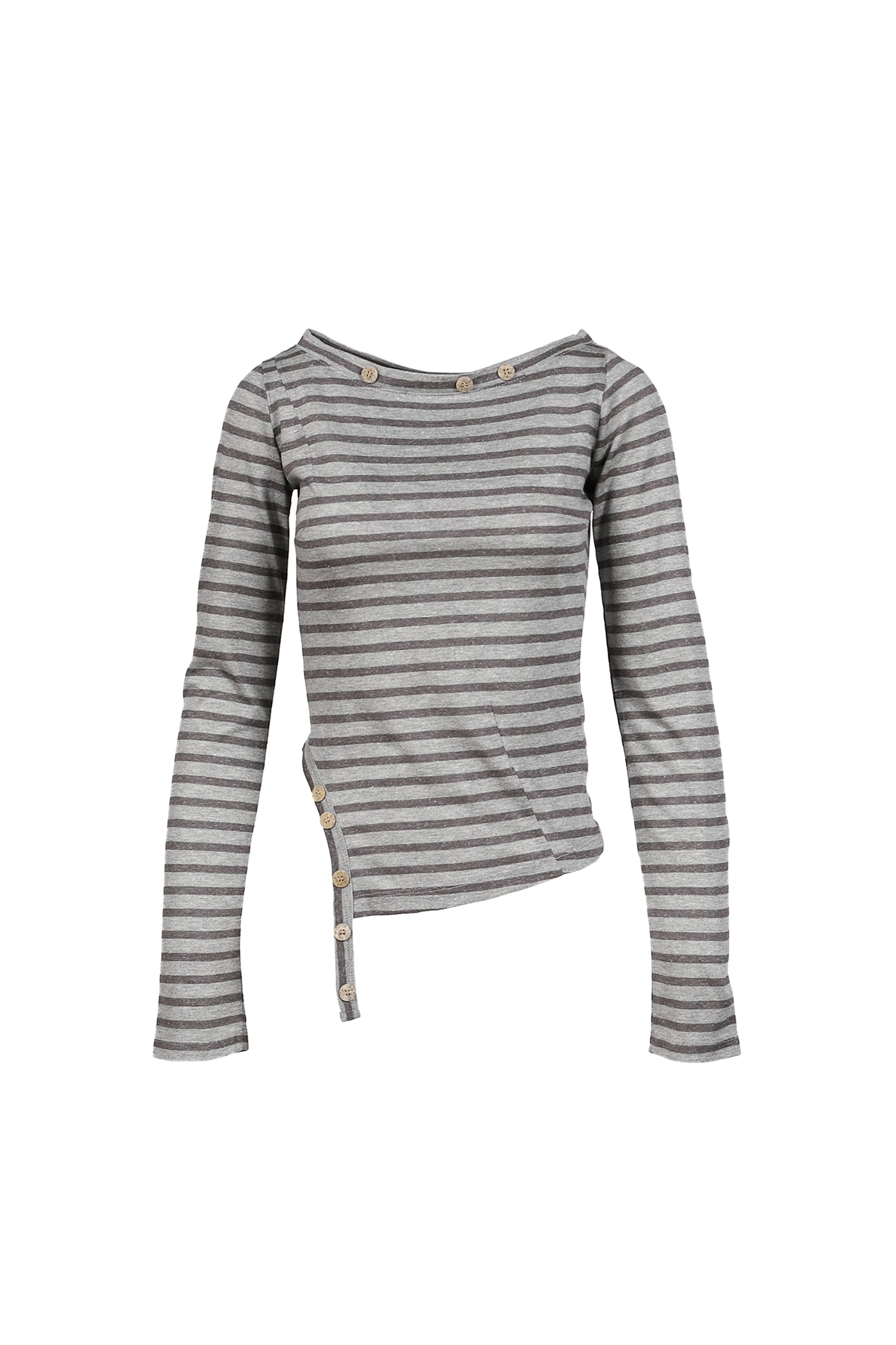 MAHO OFF-SHOULDER STRIPE LONG SLEEVE / GRY