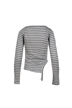 MAHO OFF-SHOULDER STRIPE LONG SLEEVE / GRY
