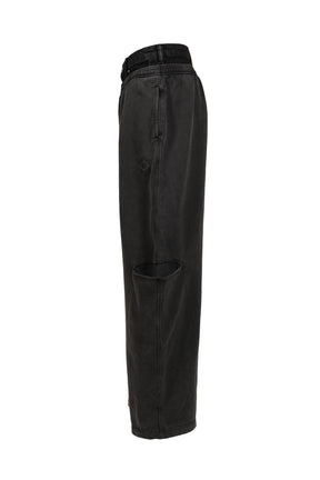 PRE-STYLED SLASHED SWEATPANT / WASHED BLK