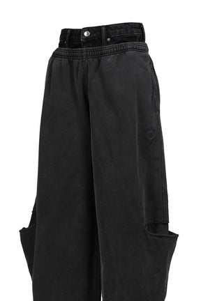 PRE-STYLED SLASHED SWEATPANT / WASHED BLK