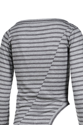 MAHO OFF-SHOULDER STRIPE LONG SLEEVE / GRY
