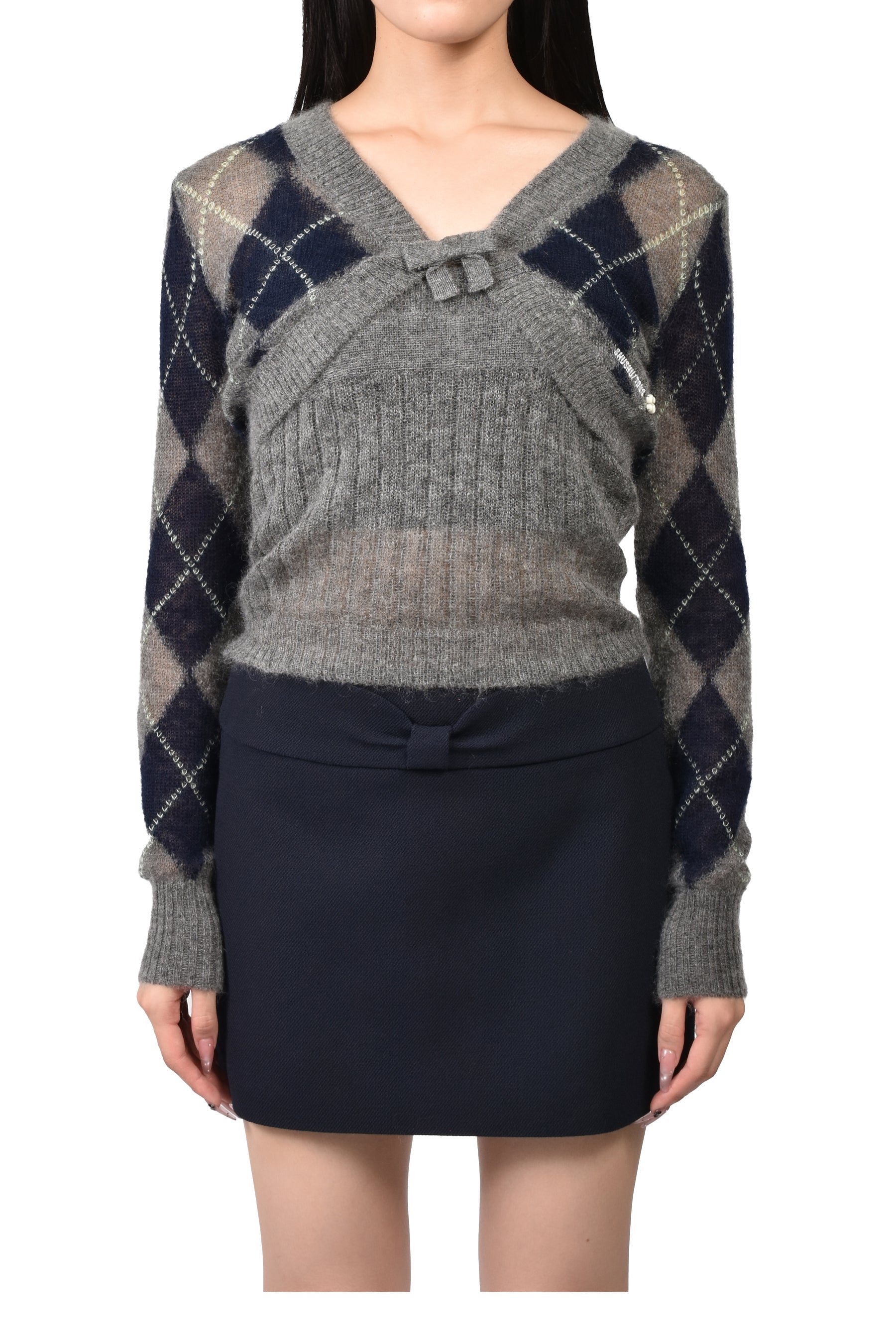 ULTRA-SHORT KNIT CARDIGAN / GRY