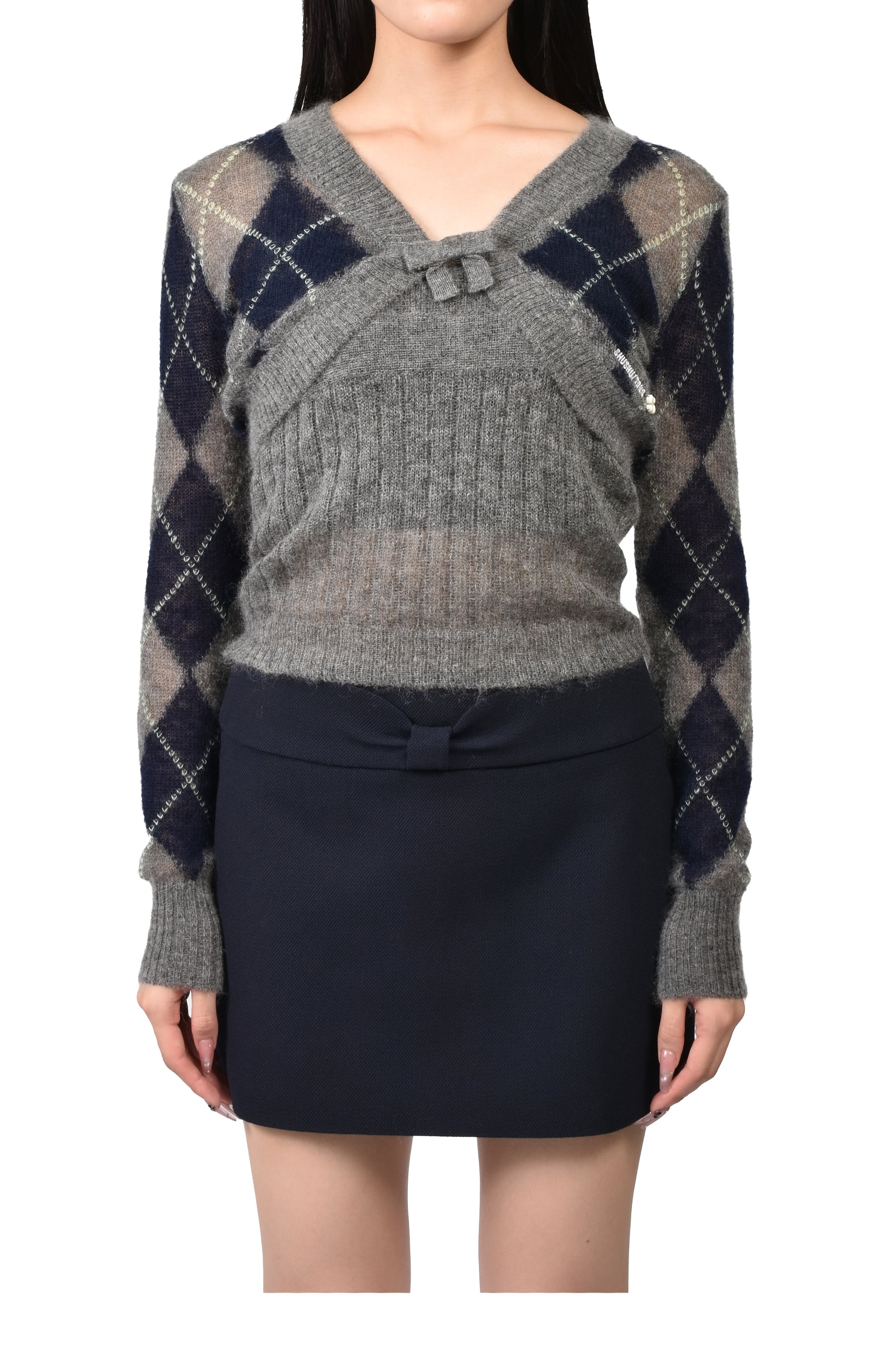 ULTRA-SHORT KNIT CARDIGAN / GRY