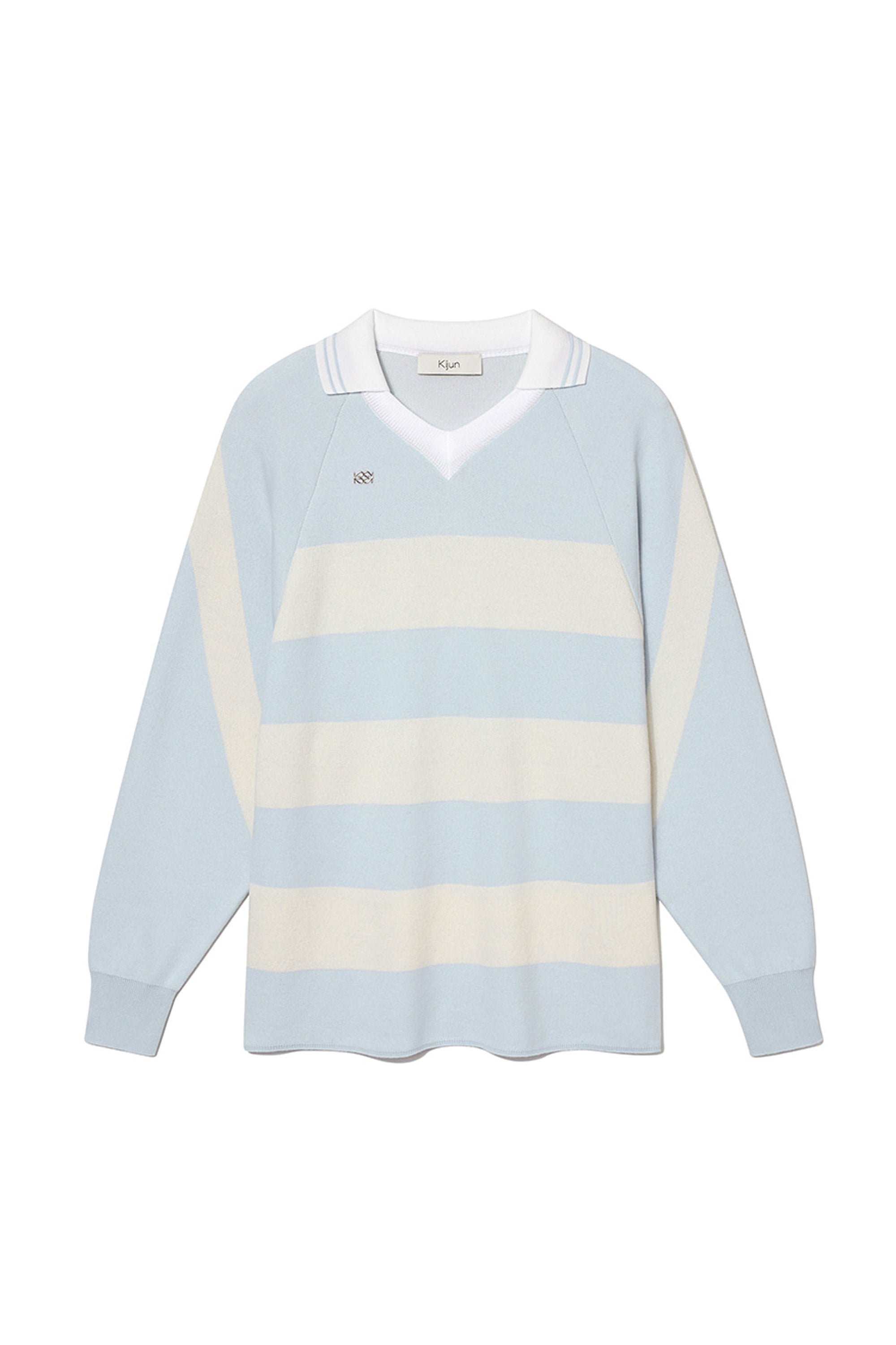 Kijun キジュンSS24 ニットSTRIPED KNIT RUGBY TOP UNISEX / SKY BLU