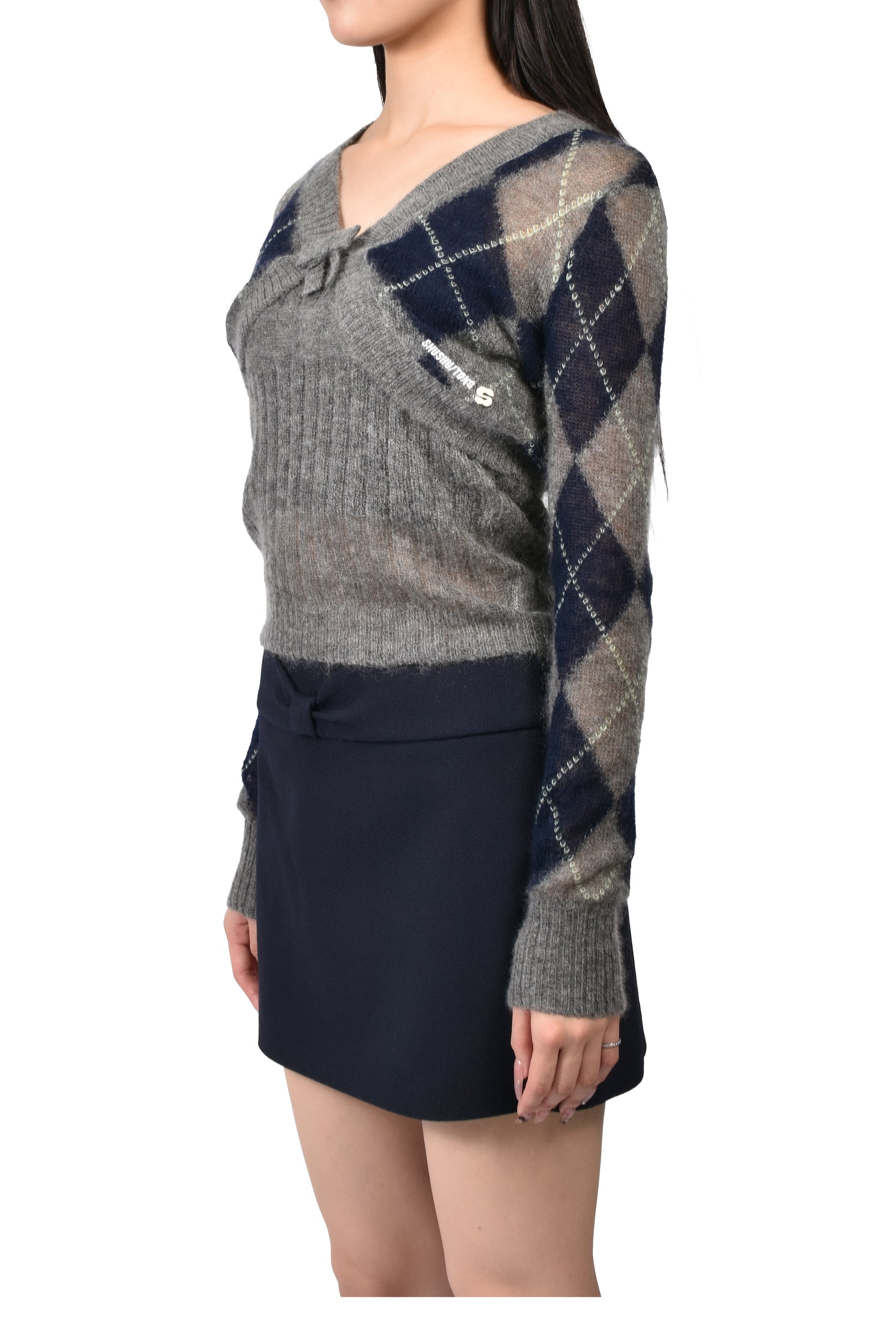 ULTRA-SHORT KNIT CARDIGAN / GRY