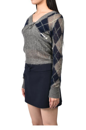 ULTRA-SHORT KNIT CARDIGAN / GRY