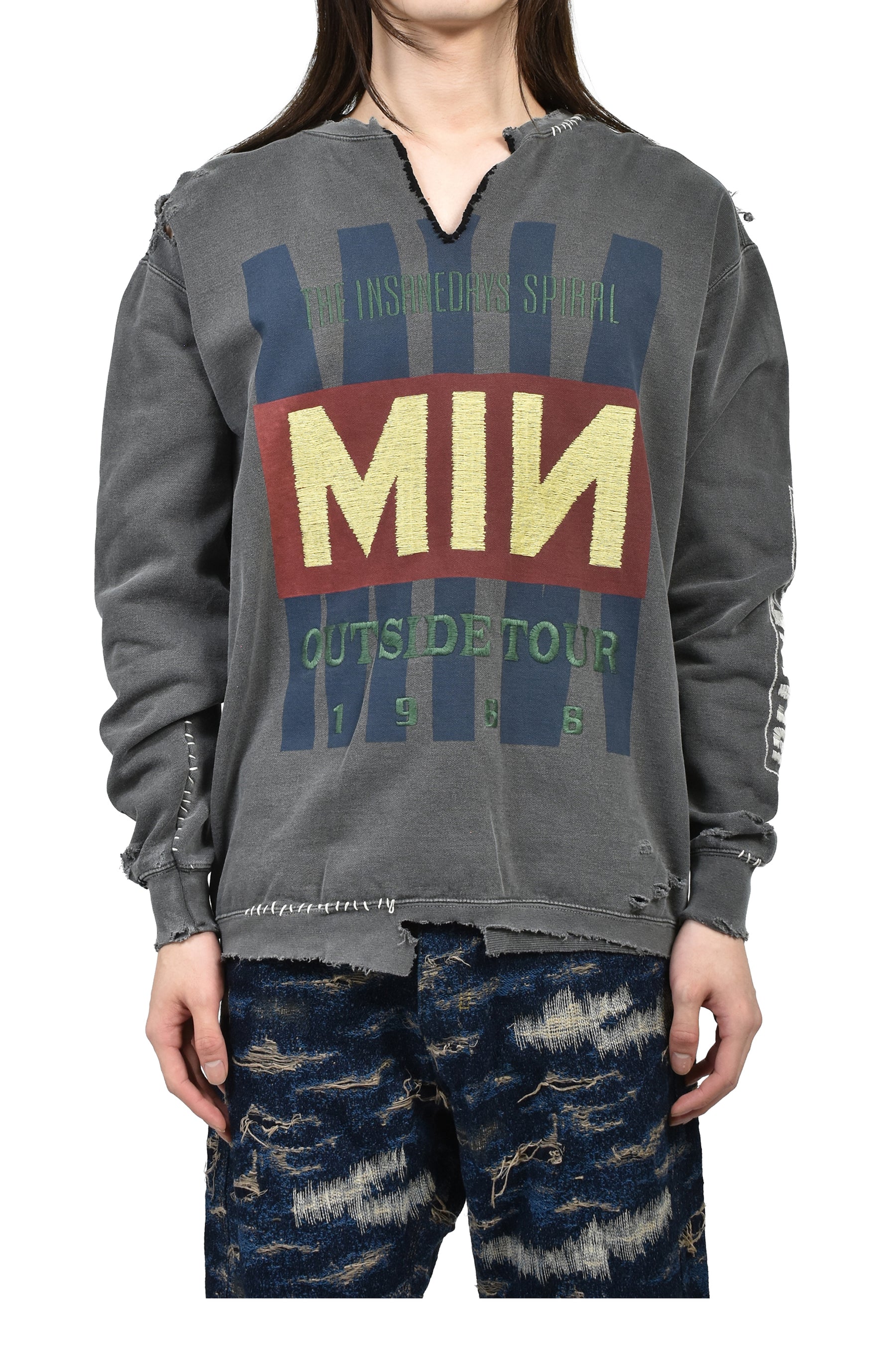 BOOTLEG DIY CREW SWEAT WITH REPAIRED(OUTSIDE TOUR) / AGED BLK 