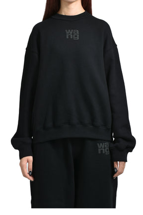 ESSENTIAL TERRY CREW SWEATSHIRT W/ PUFF PAINT LOGO / BLK