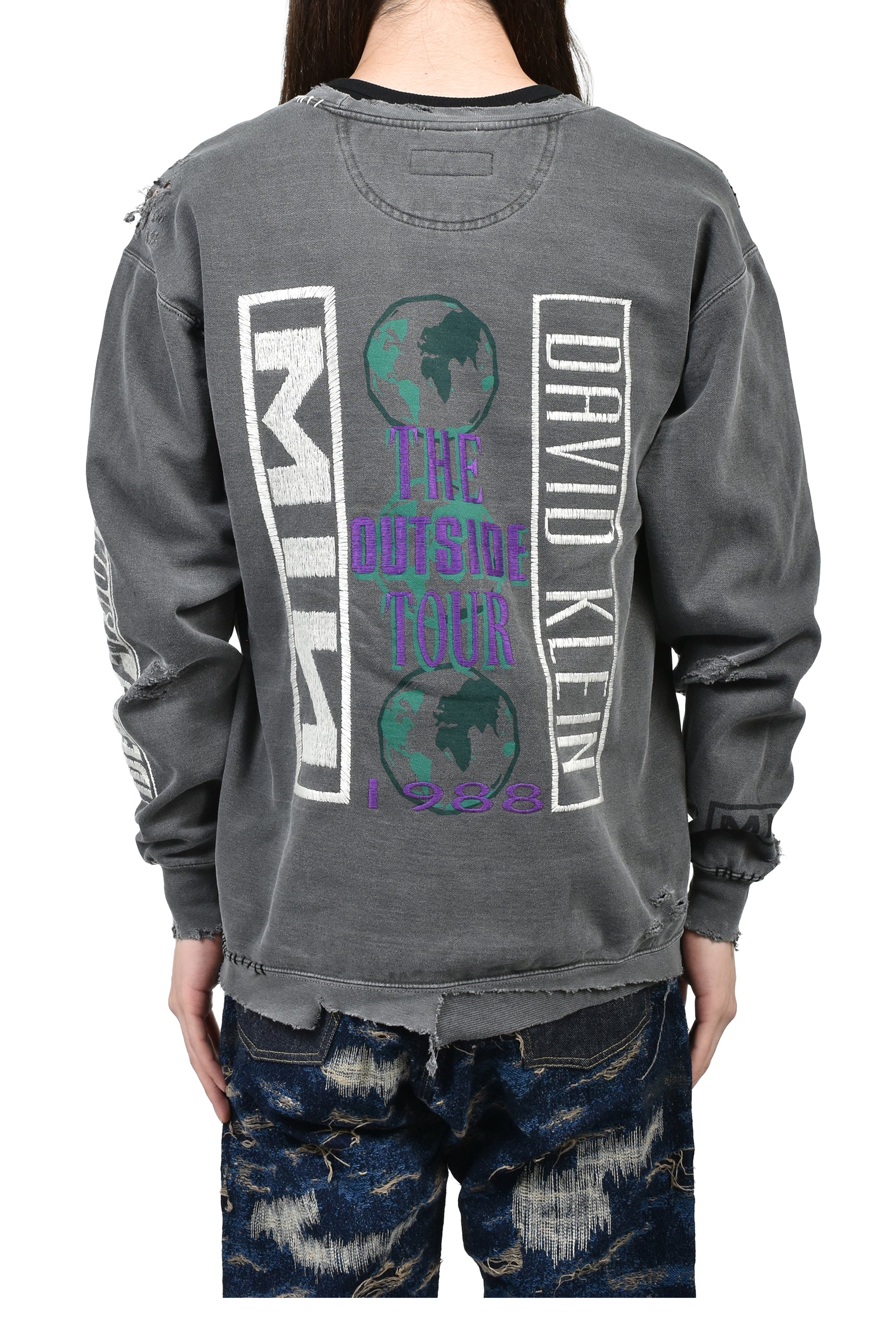 BOOTLEG DIY CREW SWEAT WITH REPAIRED(OUTSIDE TOUR) / AGED BLK