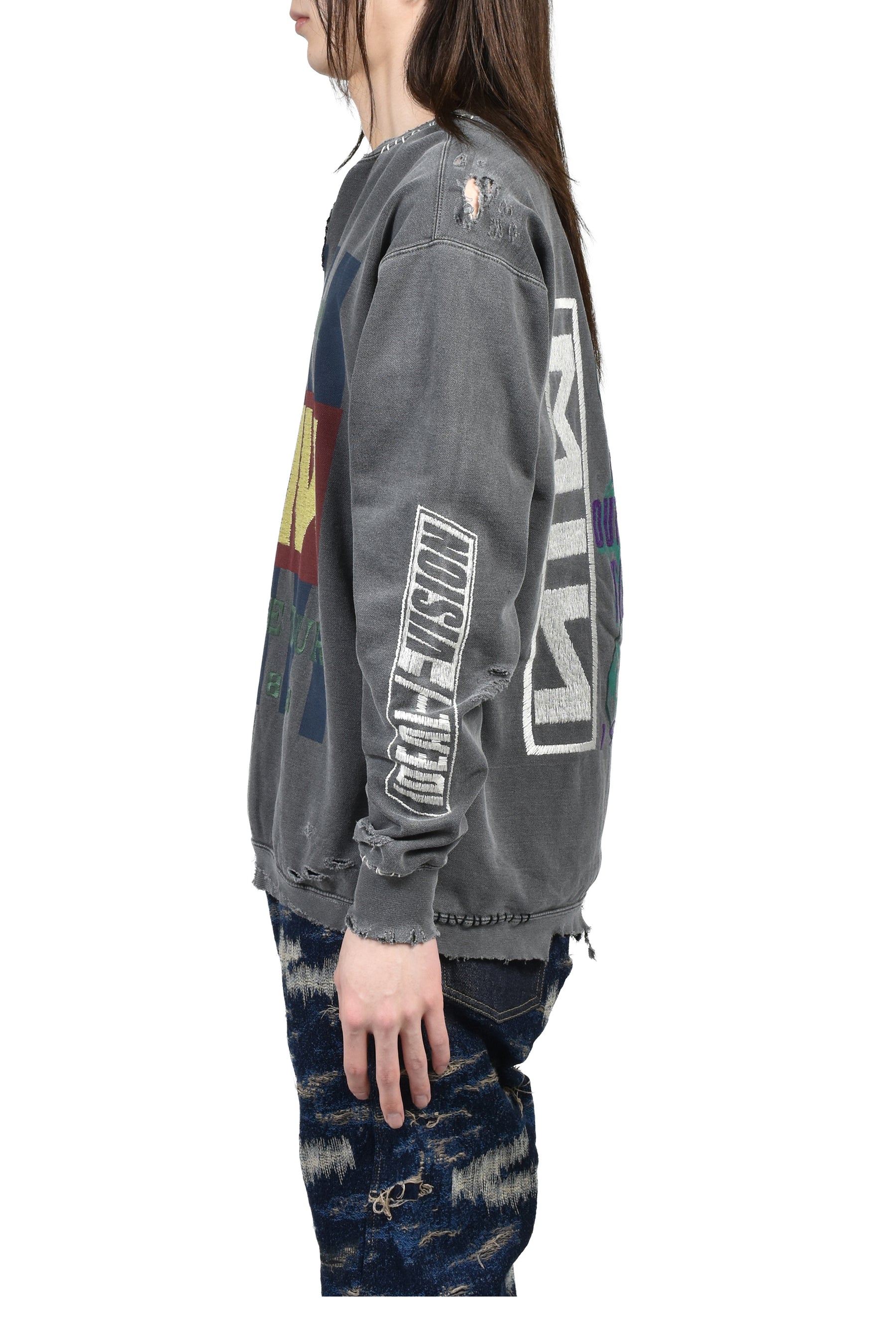 BOOTLEG DIY CREW SWEAT WITH REPAIRED(OUTSIDE TOUR) / AGED BLK 