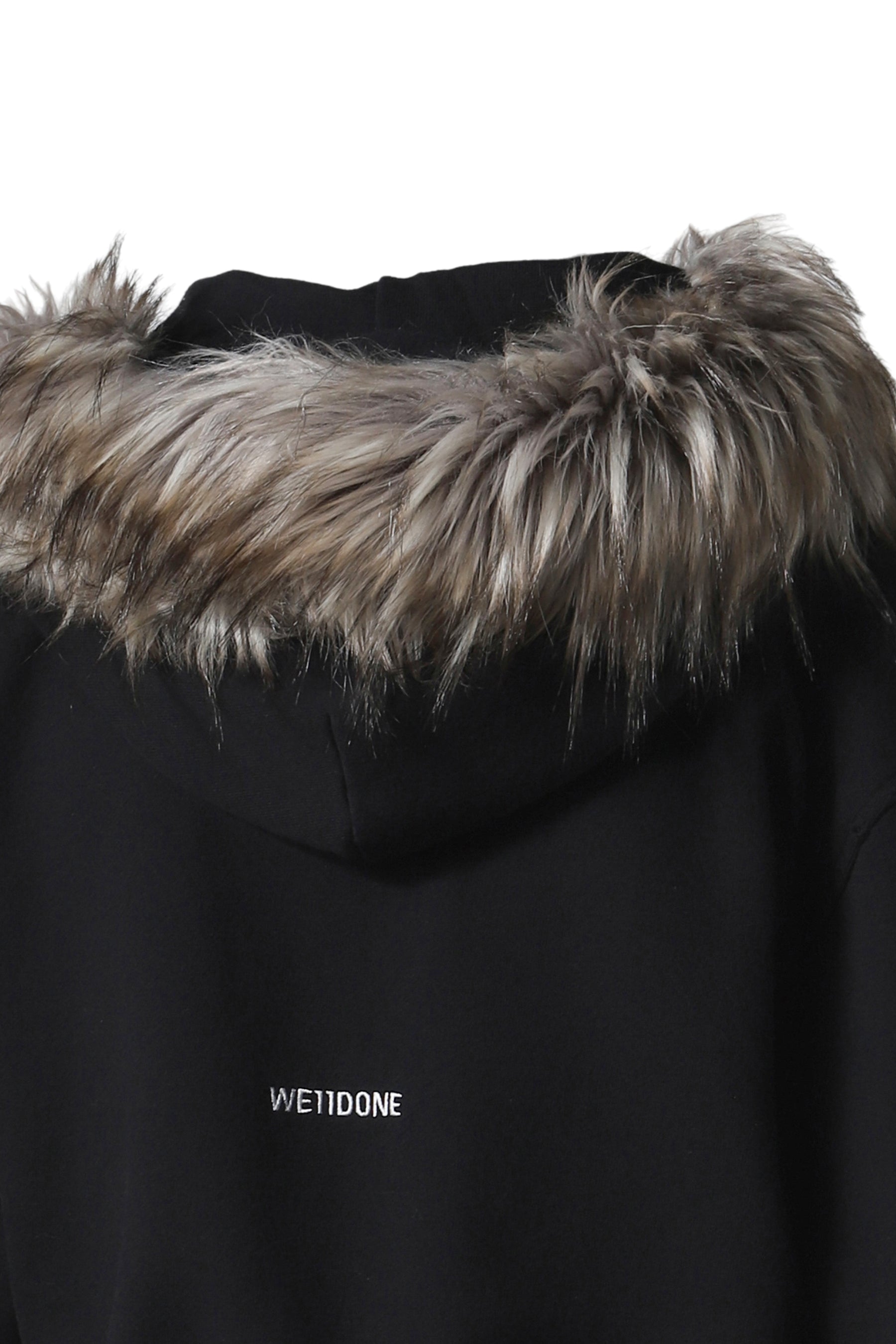 BLACK WOMENS FUR CROPPED HOODIE ZIP-UP / BLK