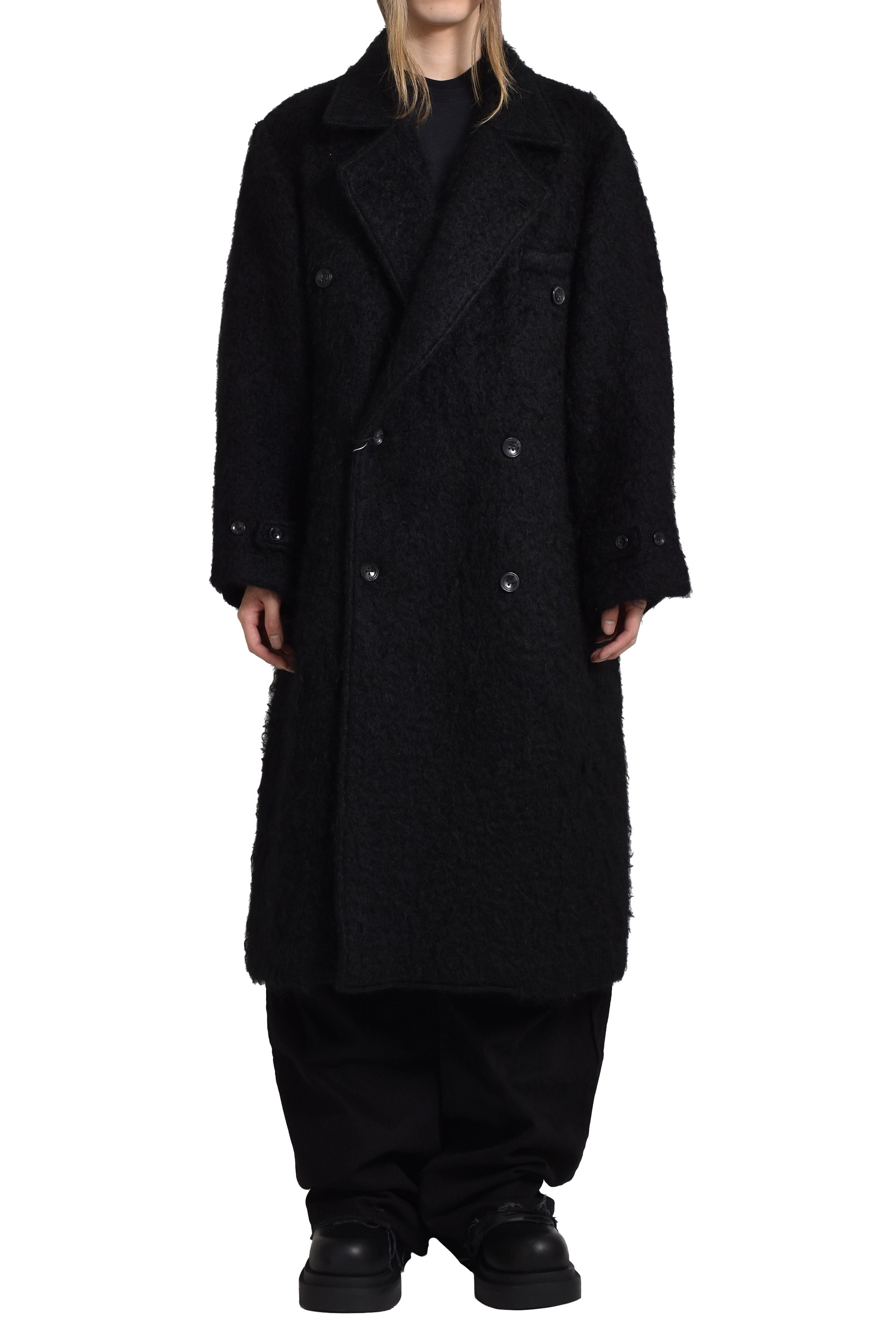 FILTH TERA FUR DOUBLE BREASTED COAT / BLK