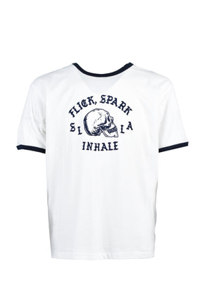 FLICK, SPARK, INHALE RINGER TEE / WHT NVY