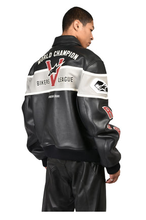 VARSITY LEATHER JACKET / BLK