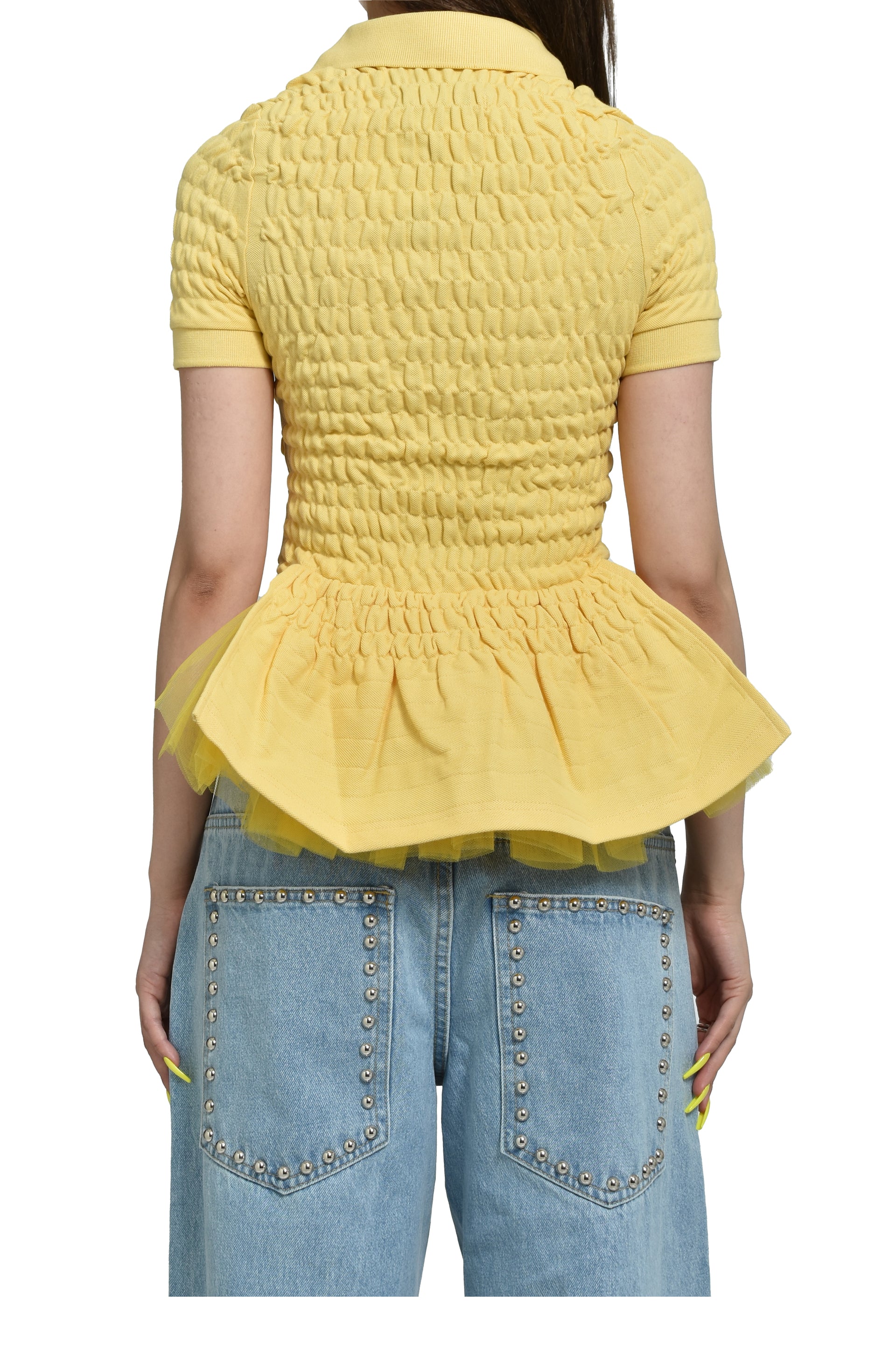 YELLOW SHIRRED POLO BUSTLE SHIRT / YEL 