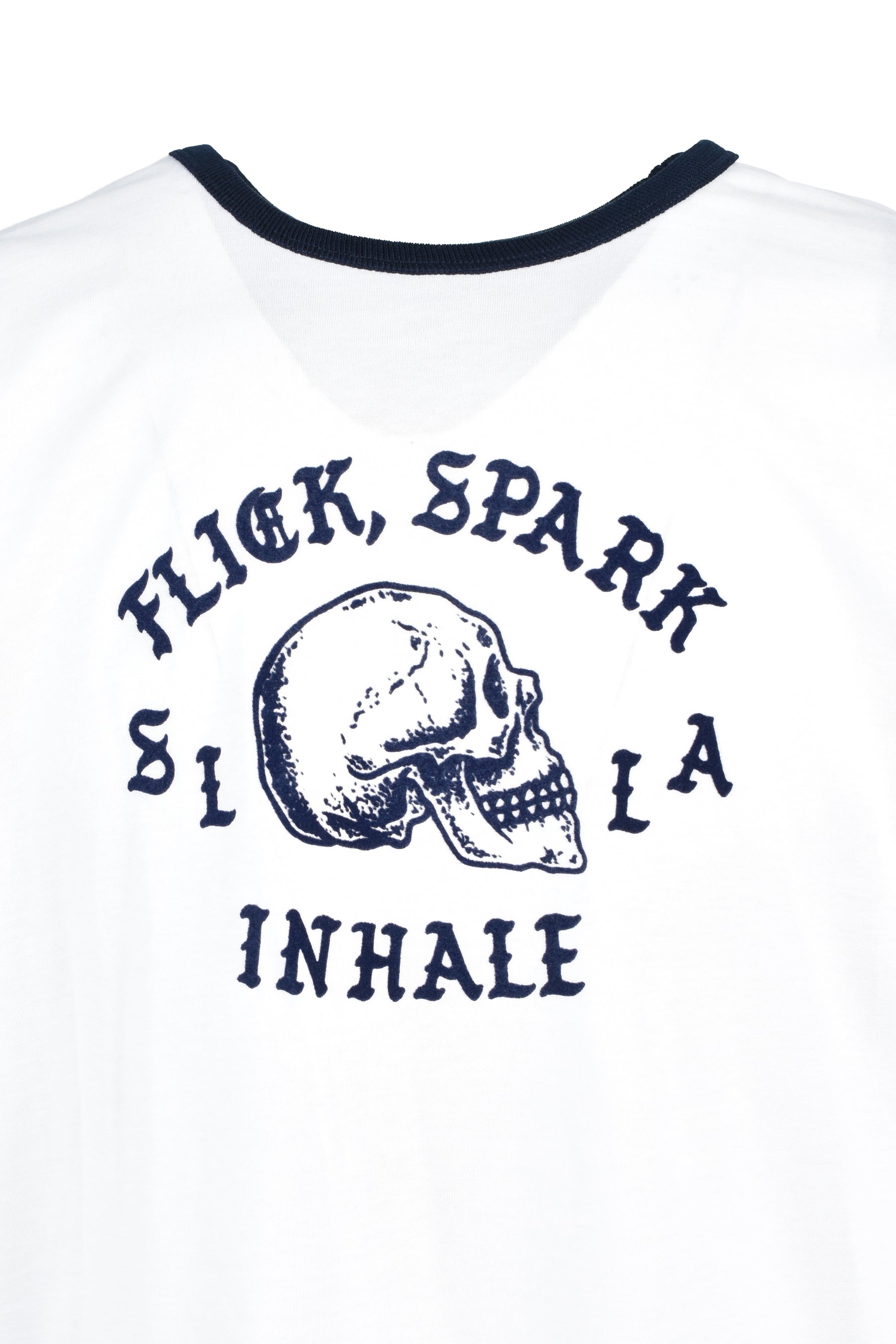 FLICK, SPARK, INHALE RINGER TEE / WHT NVY