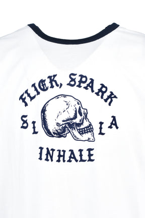 FLICK, SPARK, INHALE RINGER TEE / WHT NVY