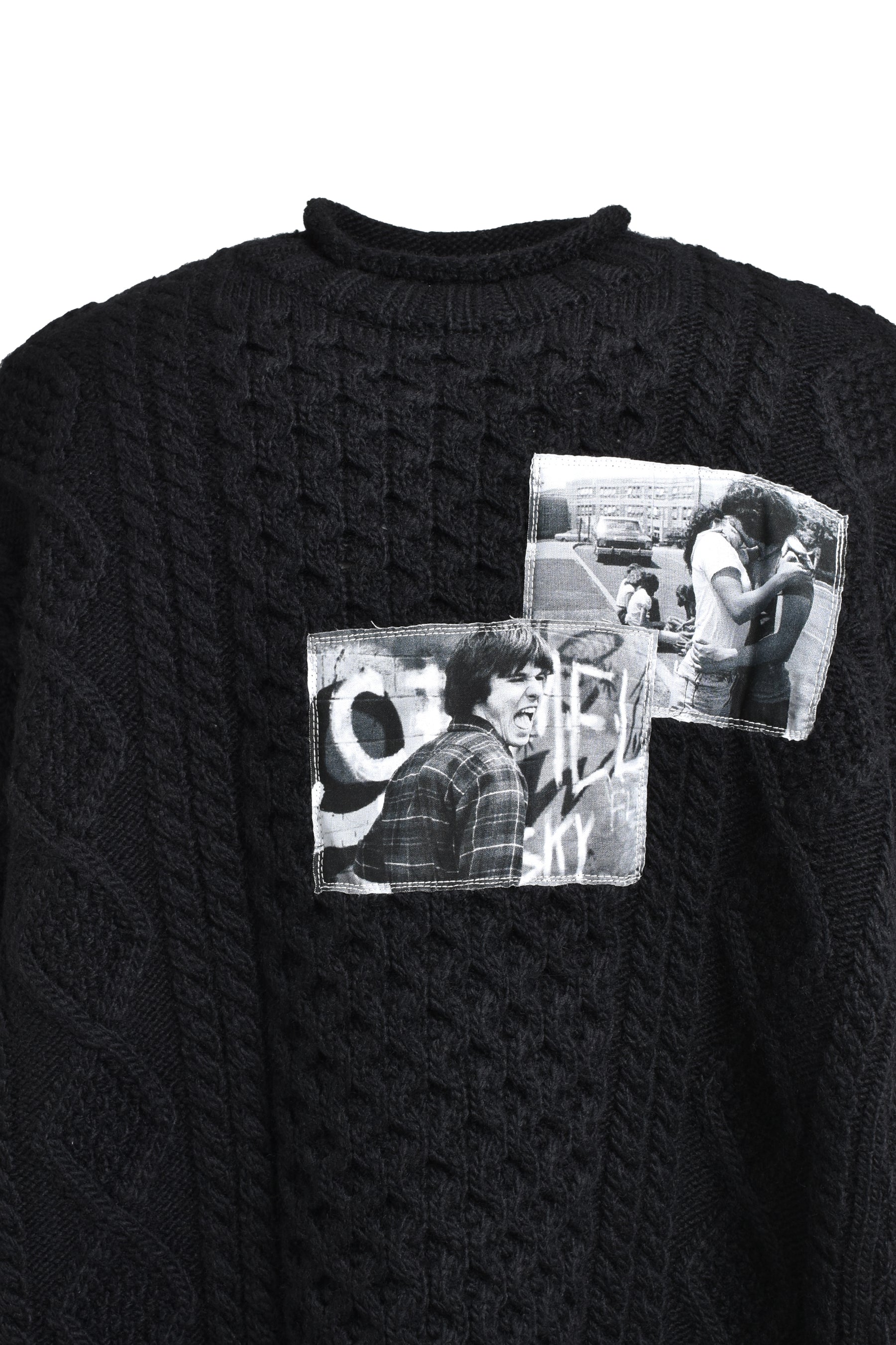 ROLL NECK HUGE FISHERMANS SWEATER / BLK