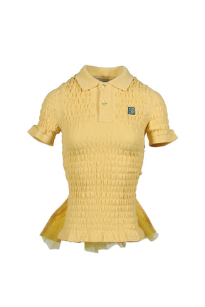 YELLOW SHIRRED POLO BUSTLE SHIRT / YEL