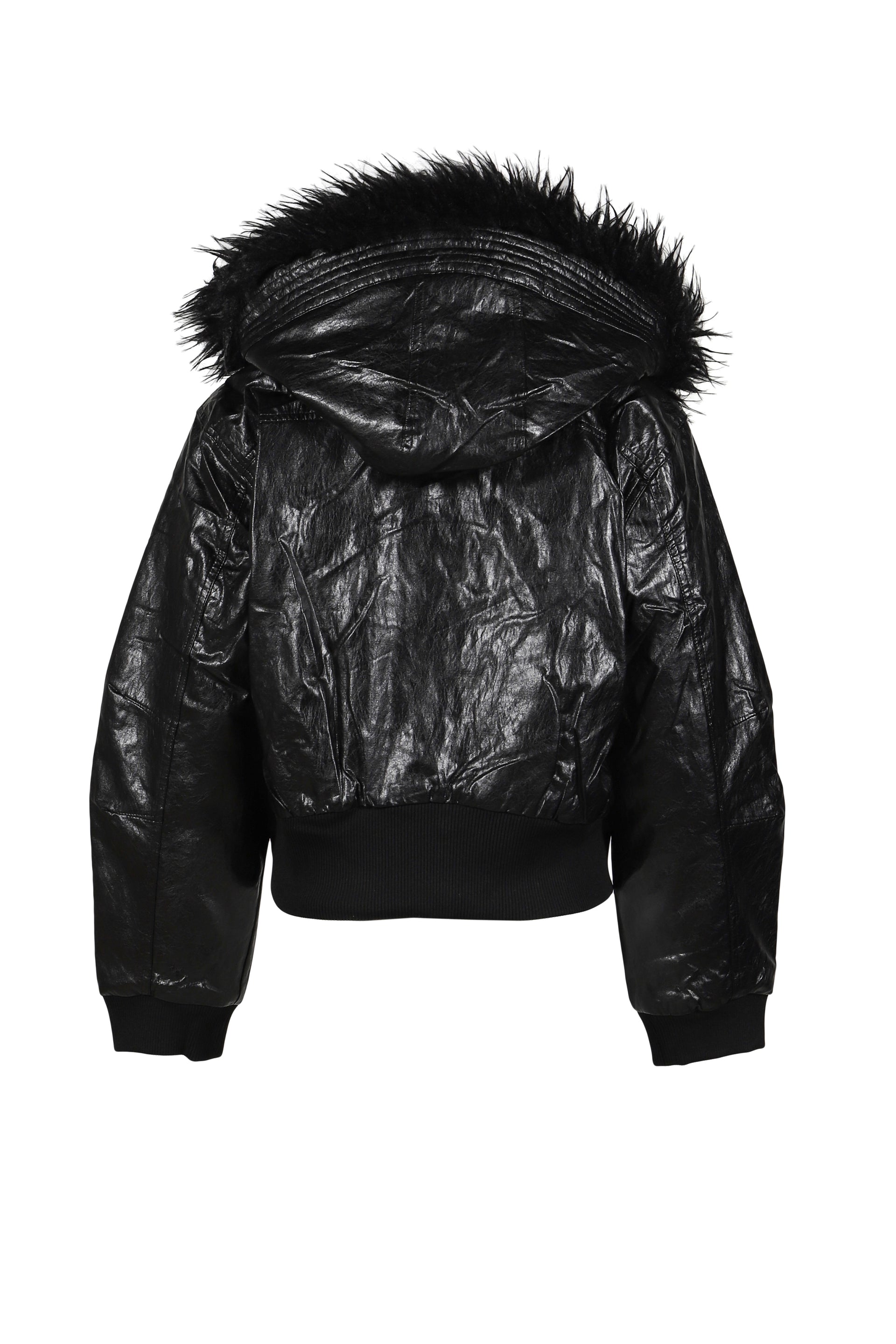 LEATHER FUR HOOD JUMPER / BLK