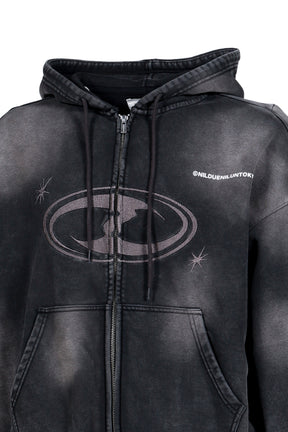 FADE WASH ZIP HOODIE / FADED BLK