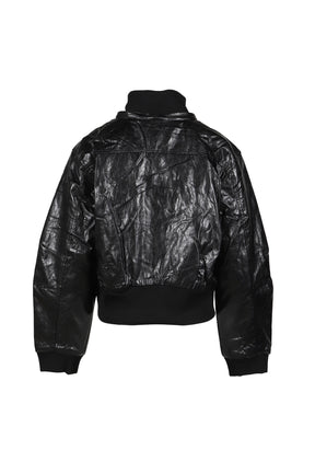 LEATHER FUR HOOD JUMPER / BLK