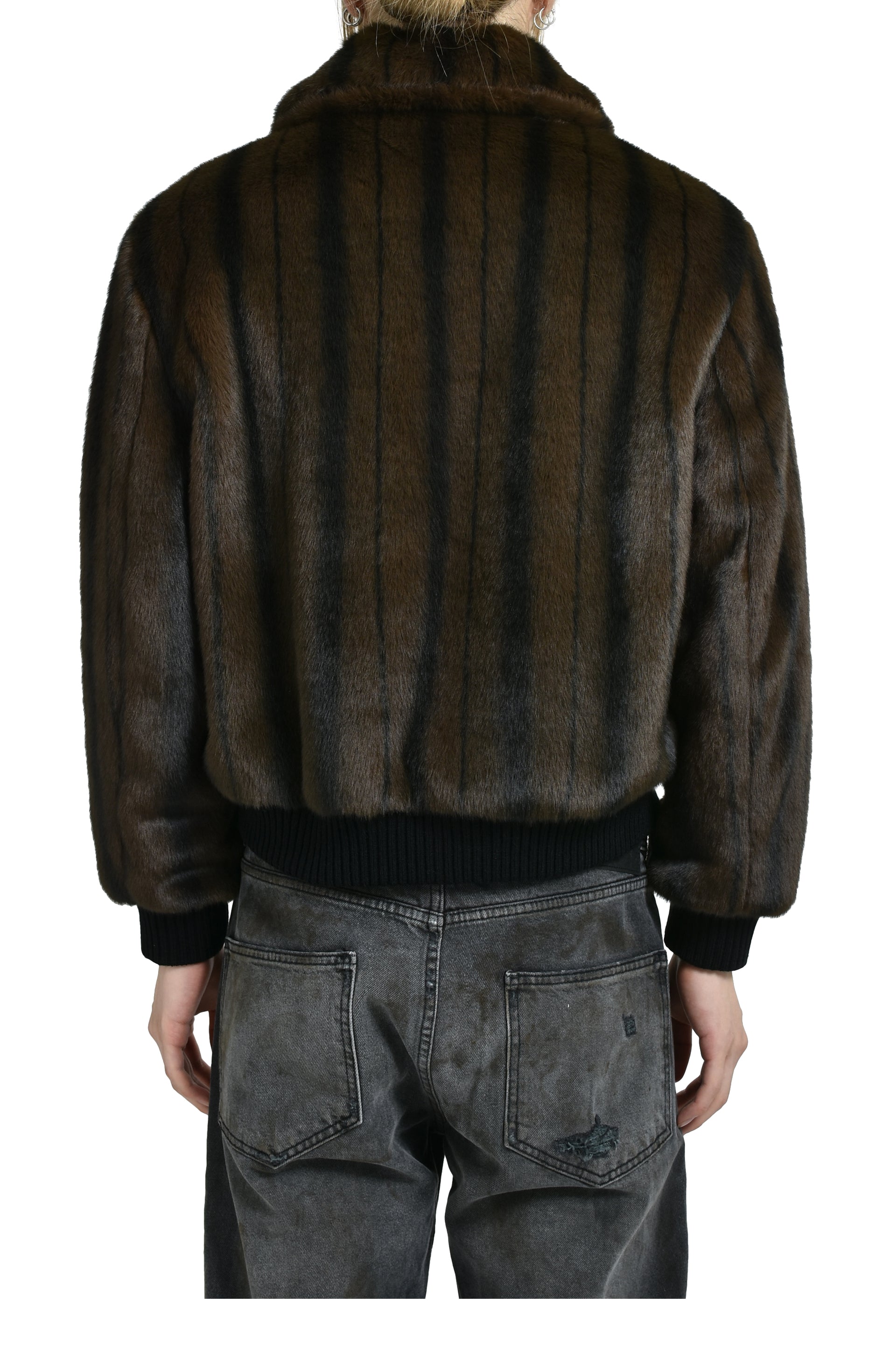 FAUX-MINK HARRINGTON JACKET / BLK BRW