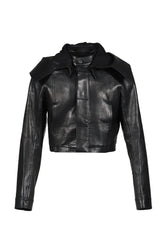 LEATHER HOODED JACKET / BLK