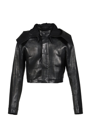 LEATHER HOODED JACKET / BLK
