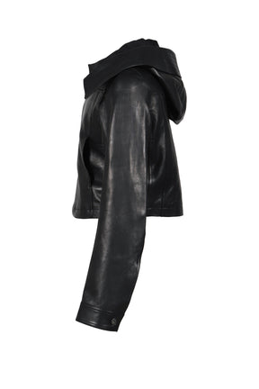LEATHER HOODED JACKET / BLK