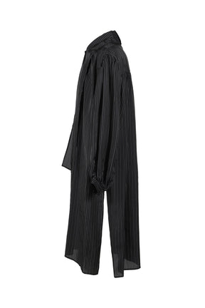 Yohji Yamamoto MESSAGE STRIPE LONG SHIRT / BLK