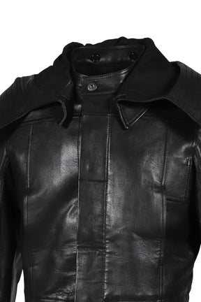 LEATHER HOODED JACKET / BLK