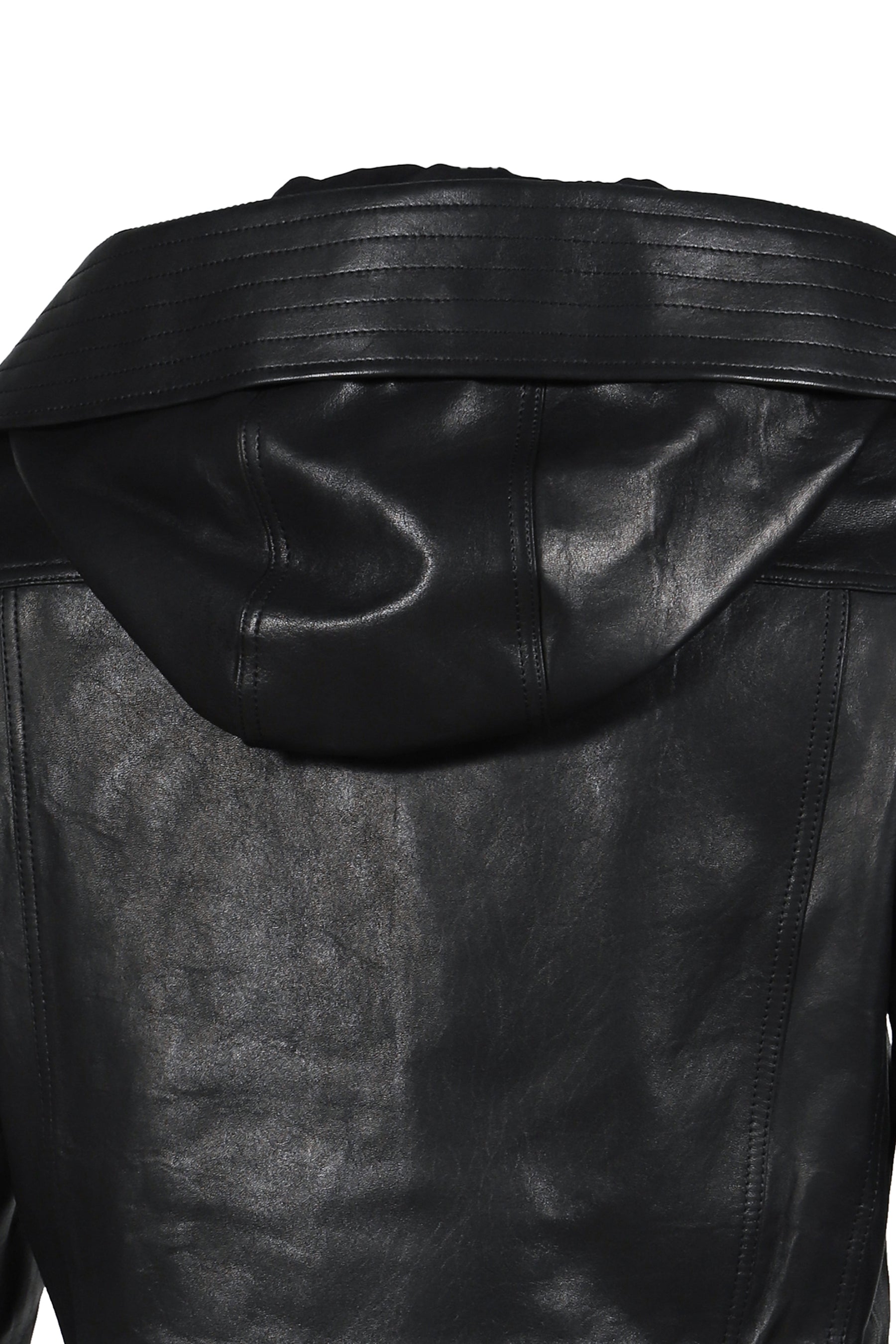 LEATHER HOODED JACKET / BLK