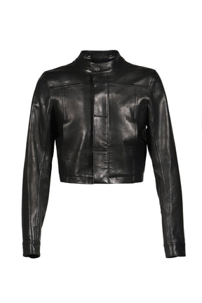 LEATHER HOODED JACKET / BLK