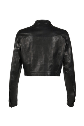 LEATHER HOODED JACKET / BLK