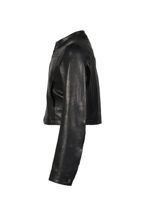 LEATHER HOODED JACKET / BLK