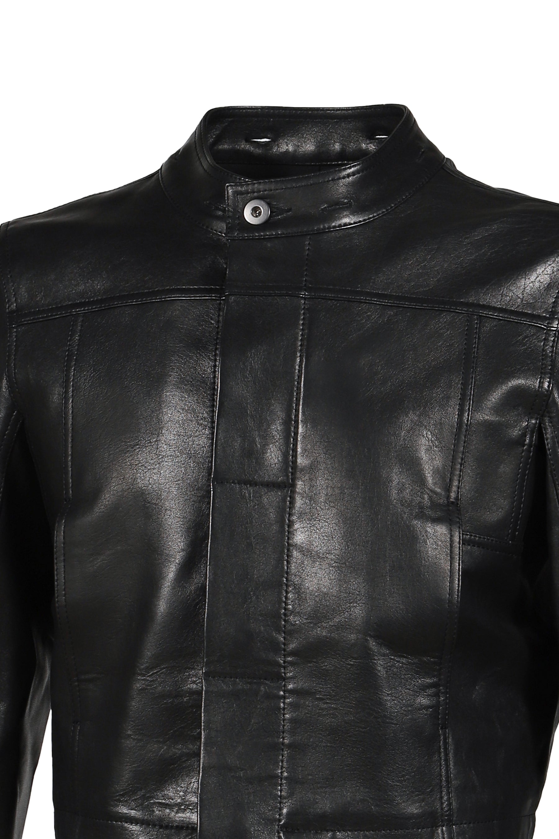 LEATHER HOODED JACKET / BLK