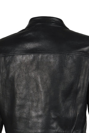 LEATHER HOODED JACKET / BLK