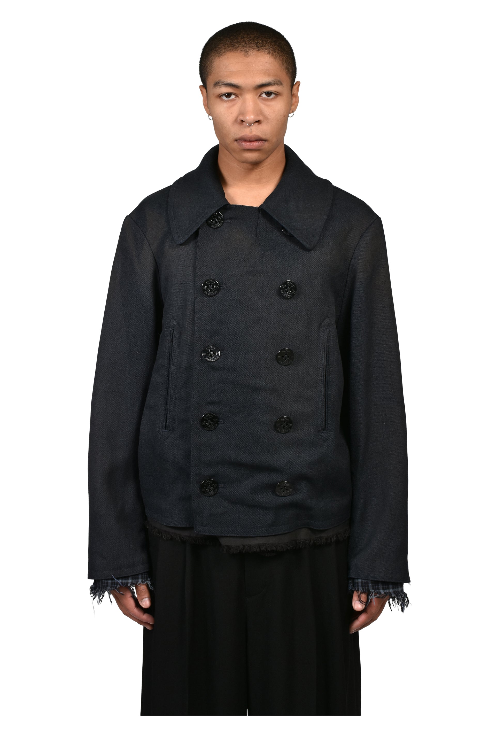 "SUNBURN" SHORT MELTON P-COAT / BLK