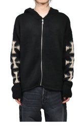 RAGLAN BRUSHED CROSS ZIP KNIT HOODIE / BLK 