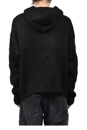 RAGLAN BRUSHED CROSS ZIP KNIT HOODIE / BLK 