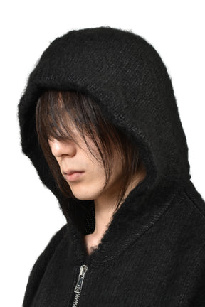 RAGLAN BRUSHED CROSS ZIP KNIT HOODIE / BLK 