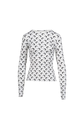 MOON PRINTED JERSEY LS CREWNECK TOP / OPTICAL WHT
