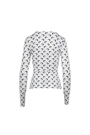 MOON PRINTED JERSEY LS CREWNECK TOP / OPTICAL WHT