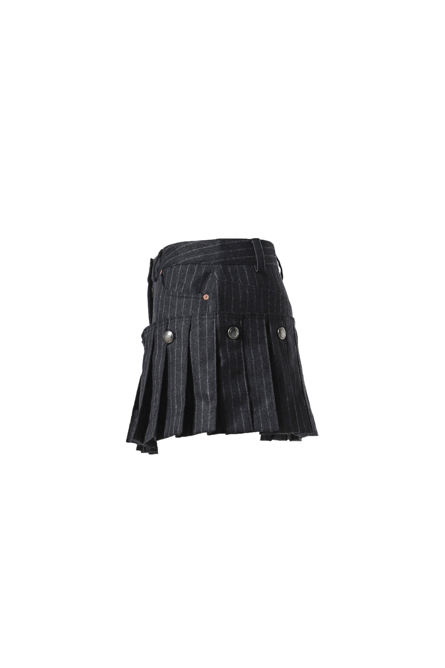 STRIPE WOOL SKIRT / BLK