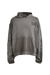 LAYERED LOGO DISTRESSED HOODIE / BLK