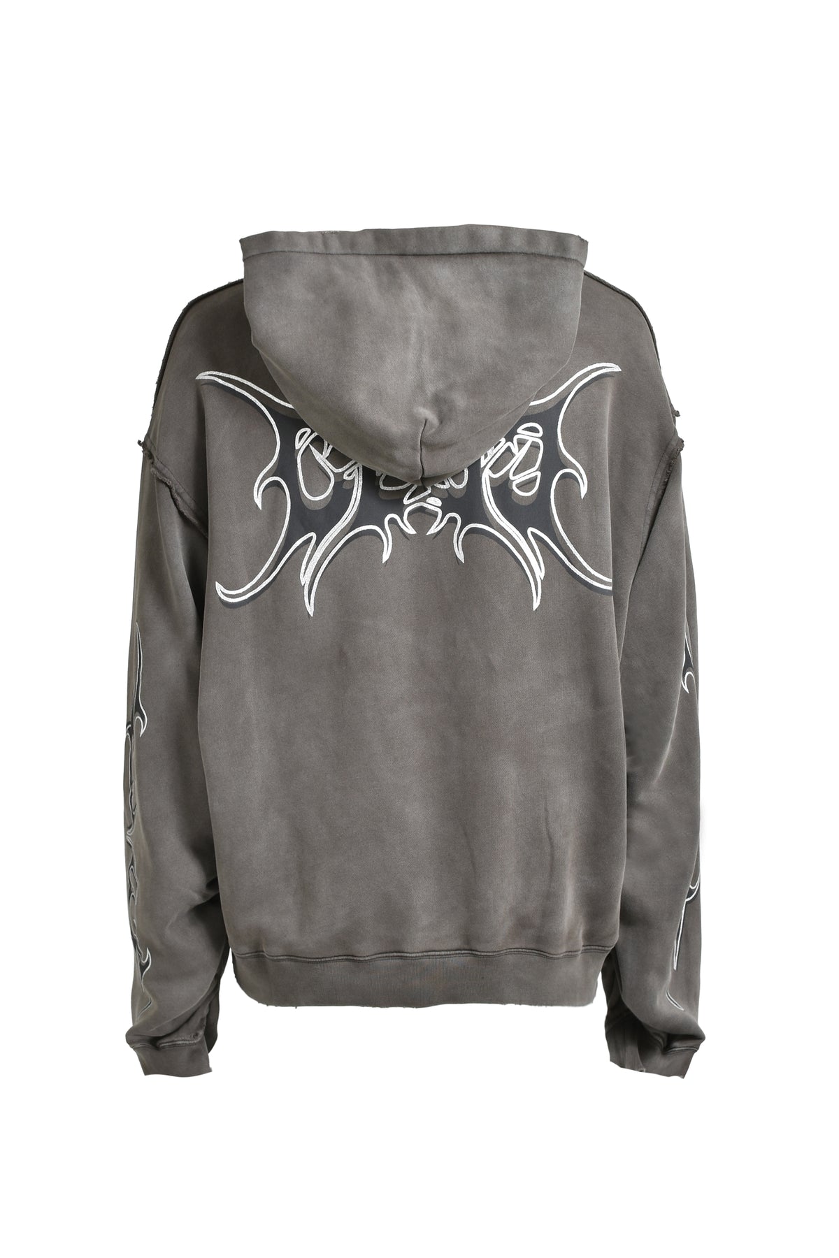 LAYERED LOGO DISTRESSED HOODIE / BLK