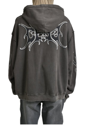 LAYERED LOGO DISTRESSED HOODIE / BLK