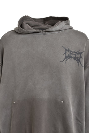 LAYERED LOGO DISTRESSED HOODIE / BLK